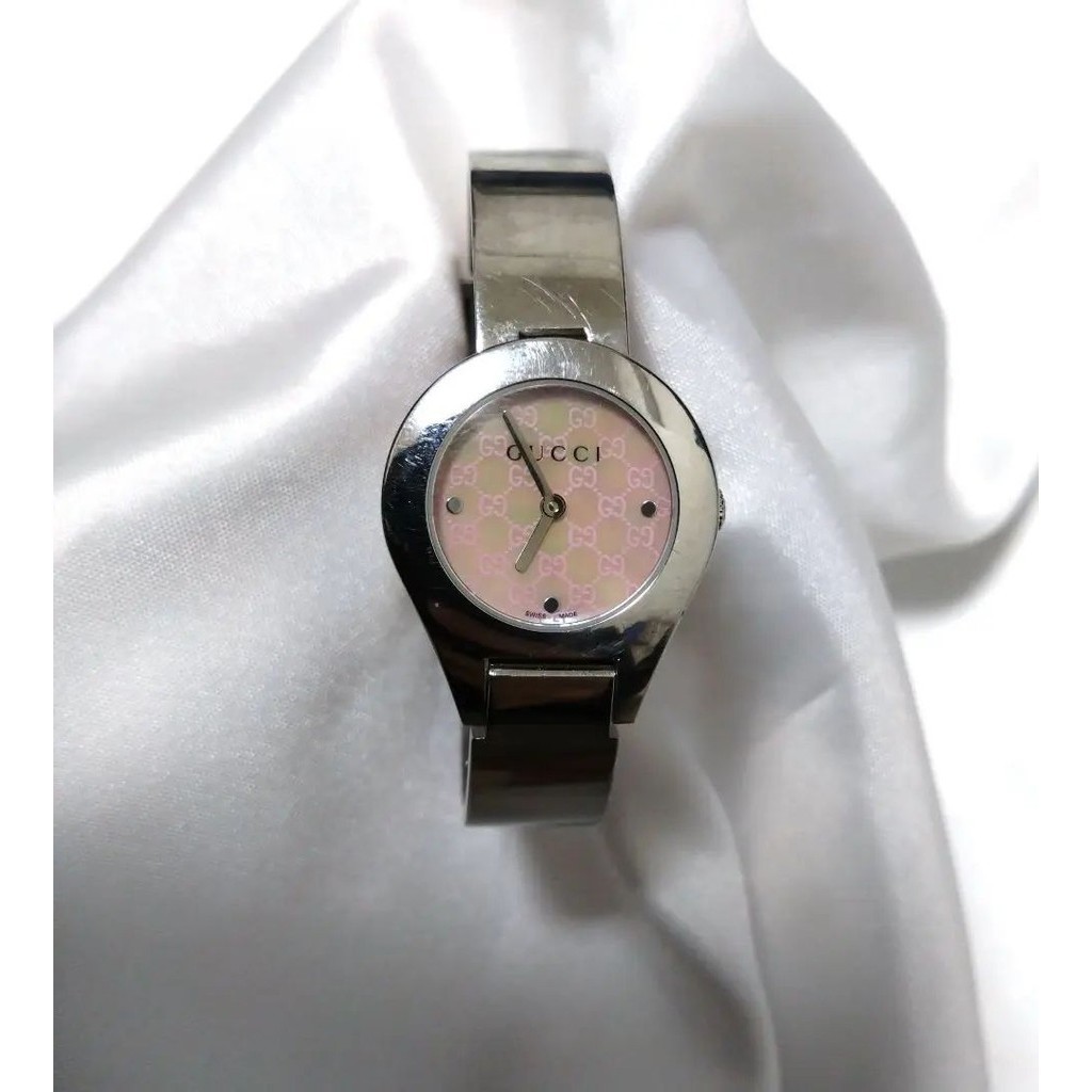 GUCCI 古馳 錶帶 粉紅色 GG紋 錶盤 日本直送 二手