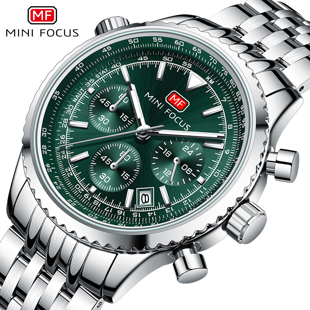 MINI FOCUS手錶 時尚男表多功能石英錶航空計時男手錶精鋼帶0463G