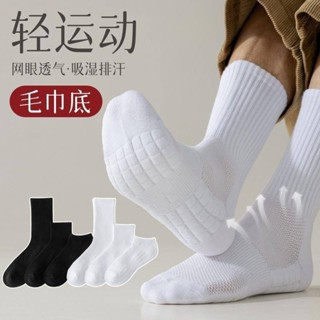 襪子 【】男士襪子夏季中筒襪毛巾底運動襪棉白色長筒長襪籃球短襪