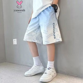 110-170CM 夏季男童漸變色字母運動短褲 中大童薄款冰絲速乾休閒五分褲 現貨 快速出貨