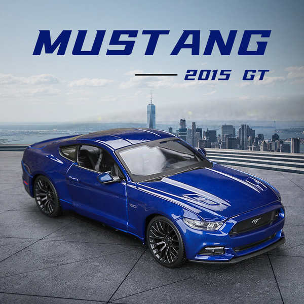 美馳圖正版合金車模型擺件汽車禮物福特1:24 2015 野馬 GT-金屬藍