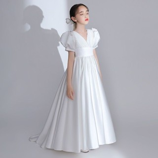 【Alice❤️】女童禮服夏季高端公主裙 白色花童婚禮小女孩主持人鋼琴演奏演出服 ❤️寶寶洋裝衣服現貨