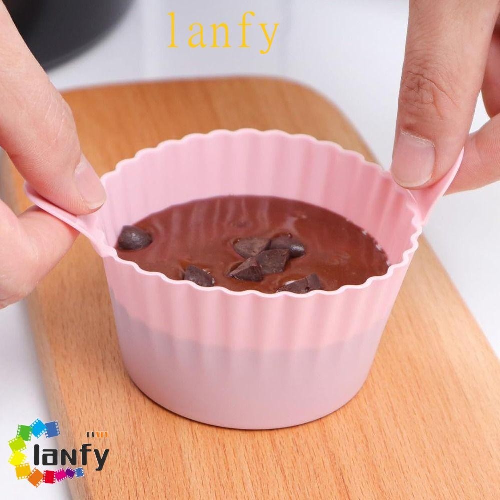 LANFY鬆餅蛋糕模具,硅膠粉紅色/灰色空氣炸鍋雞蛋,烘焙配件耐熱可重複使用紙杯蛋糕模具烤箱