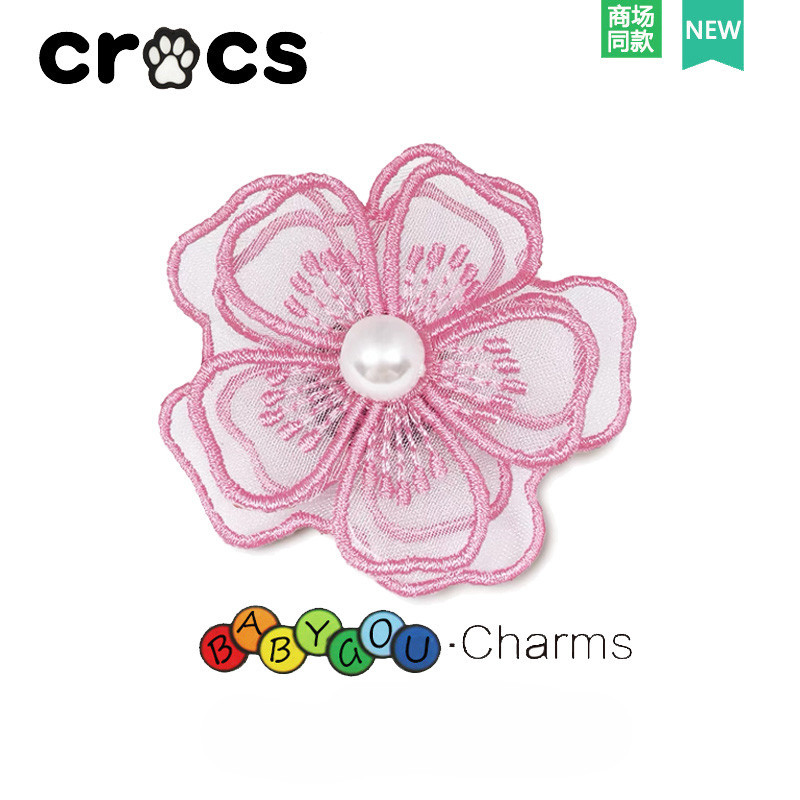 Crocs charm 可愛毛絨配飾穿孔鞋 crocs 配飾女孩面料立體花朵花卉鞋扣 jibbitz crocs