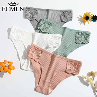 Ecmln 女士純棉內衣內褲純色低腰蕾絲透氣雙層