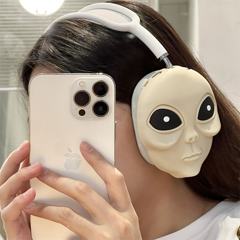 適用於蘋果Airpods max保護套 AirPods Max頭戴式外殼耳機保護殼矽膠軟殼 趣味外星人頭像
