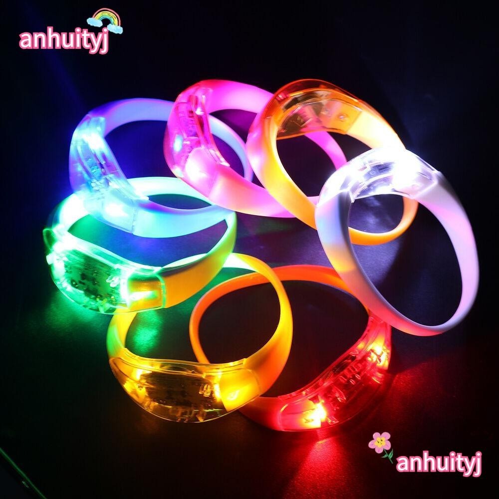 ANHUITYJ2件LED發光手鐲,多色聲音激活聲控手鐲,有趣閃光燈腕帶點亮運動腕帶夜間活動