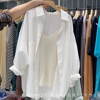 白色襯衫2024春季新款高級法式夏季長袖上衣韓版寬鬆襯衫外套