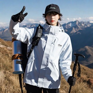 jeep衝鋒衣三合一可拆卸戶外情侶登山服套裝女防風防水外殼衝鋒衣創新 春季 休閒 衝鋒衣 外