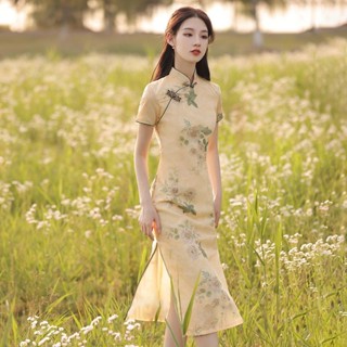 【店鋪熱銷】旗袍2025年新款女夏季復古中國風女裝花朵中長款年輕款改良連衣裙