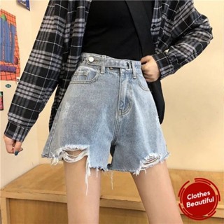 【女神館】臺灣發貨🔥2024夏季新款破洞牛仔褲短褲女學生韓版寬鬆顯瘦高腰A字闊腿褲子