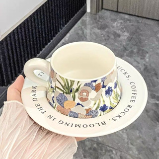 【臺灣現貨】陶瓷咖啡杯套ins手繪馬克杯法式高階簡約高顔值複古杯子套裝 PUPJ