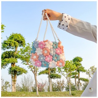 DIY編織包 泡芙花編織包包 手工diy材料包 毛線鉤針自制斜挎包 手提包 自編包 編織毛線斜挎包 禮物包包 手作材料包
