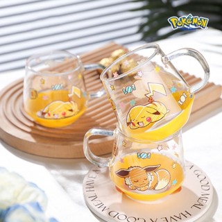 皮卡丘玻璃馬克杯 可愛卡通周邊家用斜腳耐熱水杯