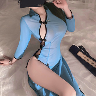 嫵媚女郎-情趣內衣 長款民國風旗袍制服透視誘惑裸臀cosplay 角色扮演 情趣角色服 情趣衣服 情趣睡衣 制服誘惑