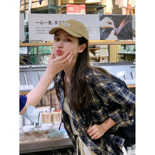 美式複古格子長袖襯衫女秋季港風設計感寬鬆休閒POLO領開衫上衣女記馬針得絨 0MNW IKJF K6XX