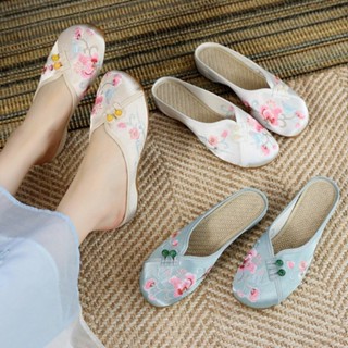 老北京繡花拖女民族風外穿搭配夏季媽媽鞋布鞋漢服拖中國風女鞋老款繡花拖鞋女民族風戶外穿20250325