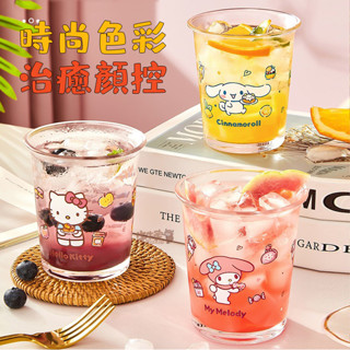 三麗鷗ins水杯卡通 小眾kitty玻璃杯 咖啡杯 牛奶杯 家用高顏值可愛耐高溫水杯