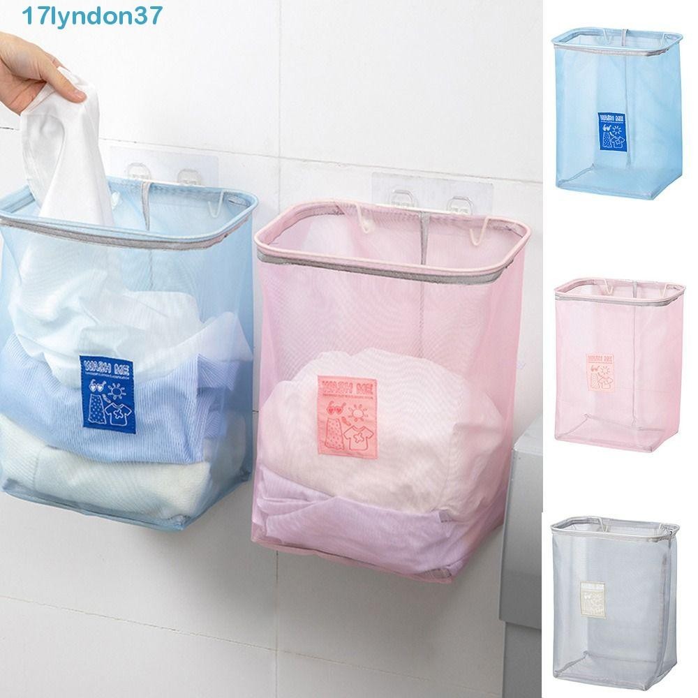 LYNDONB臟衣服籃子,尼龍網大容量洗衣手提袋,實用可折疊輕量級壁掛式洗衣籃玩具
