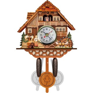 創意布穀鳥鐘 雕刻電池供電時鐘 木製手工鍾 布穀鳥掛鐘咕咕報時鬧鐘北歐復古客廳鐘錶 復古牆上掛鐘