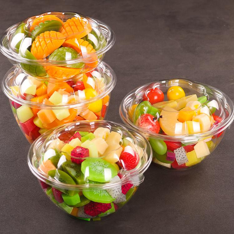 現貨【水果盒】一次性 圓形 花瓣塑膠碗 果切蔬菜沙拉水果包裝盒 透明 PET外賣打包盒