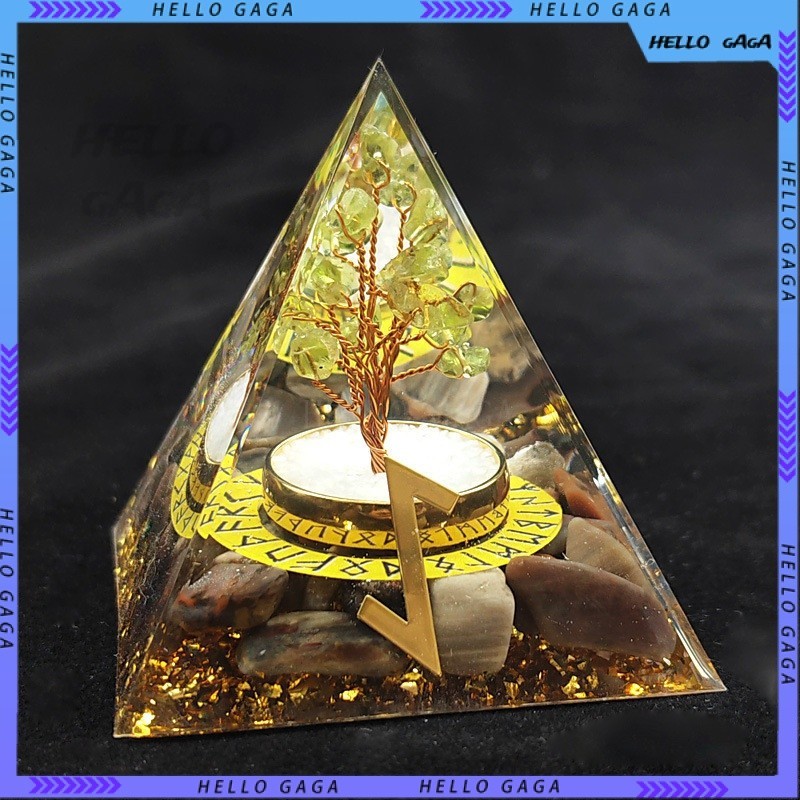 【奧根能量塔】超靈北歐風盧恩符文水晶金字塔天然碎石手工藝品水晶樹脂擺件手作能量金字塔