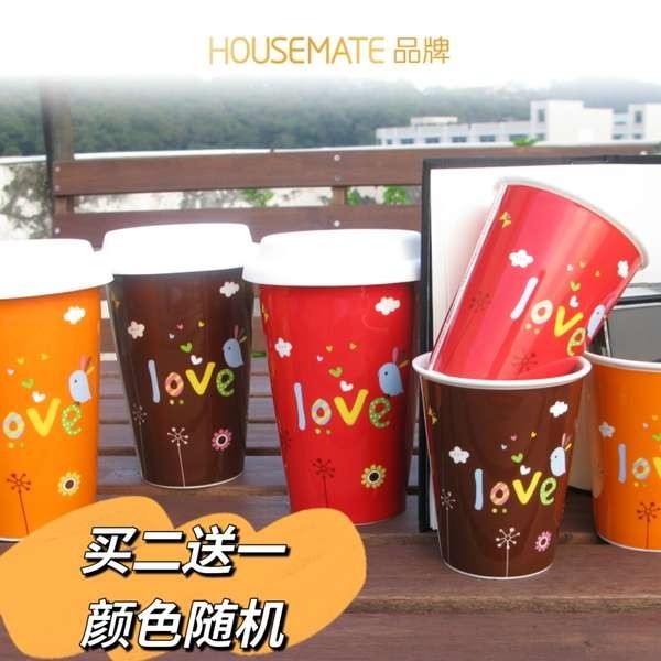 樂扣隨行杯 環保杯 HOUSEMATE陶瓷杯環保隨手杯帶蓋學生便攜運動水杯巴星 克雙層保溫