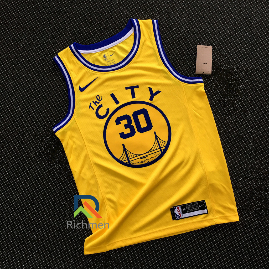 男式全新原創 NBA GSW 庫裡球衣金州勇士隊 #30 Stephenˉcurry City 版球衣熱壓城市黃色