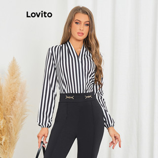 Lovito 女士休閒條紋不對稱襯衫 LBL20008
