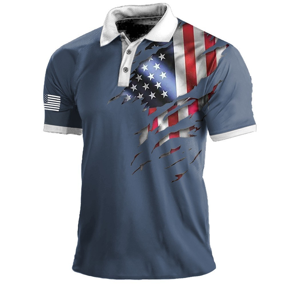 跨境歐美2023新款短袖運動衫高爾夫馬球polo衫三扣男士插肩POLO衫