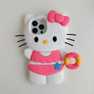 三麗鷗游泳圈 Hello Kitty 3D 立體手機殼適用於 iPhone 15 14 13 12 Pro Max 11