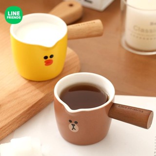 【現貨速發】LINE FRIENDS 小奶盅陶瓷牛奶壺 意式濃縮咖啡萃取杯 木柄奶罐盎司杯