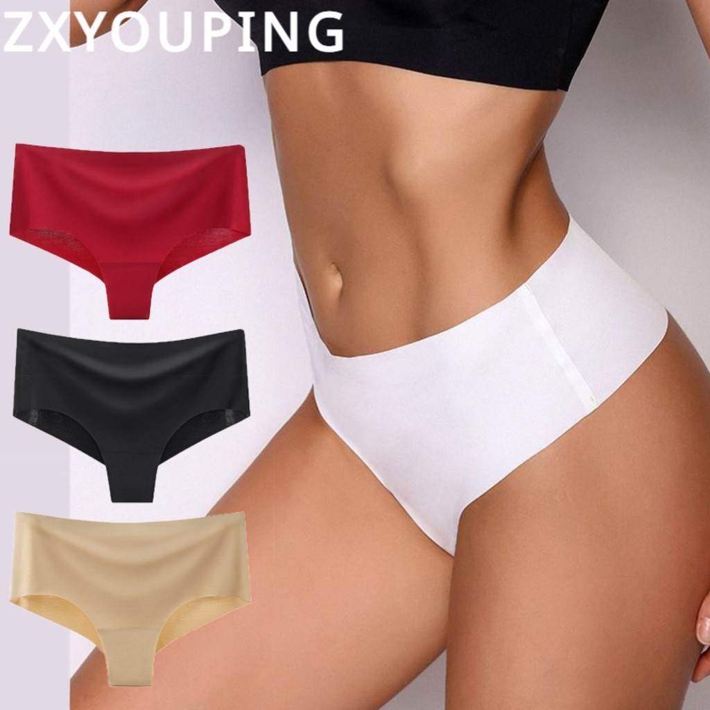Zxyouping 無縫內褲加大碼冰絲內褲女式內衣中腰印花豹紋健身運動 M-XL