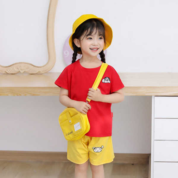 蠟筆小新同款衣服紅黃純棉短袖套裝兒童夏季男女童寶寶cosplay服2