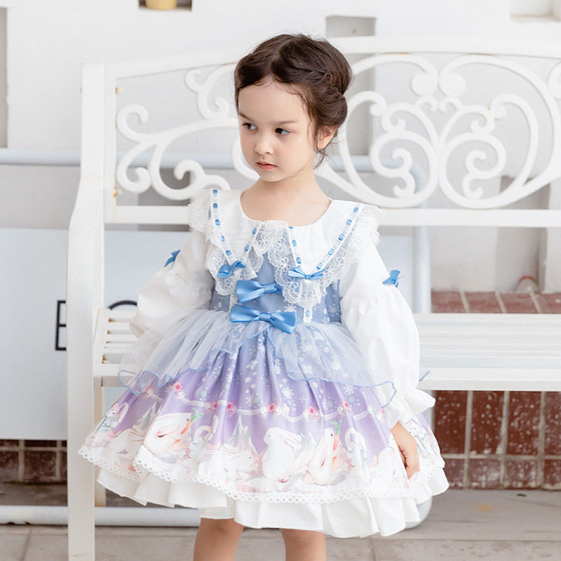 西班牙宮廷Lolita女僕裙 生日派對兒童禮服 蘿莉塔洋裝女童洋裝