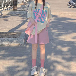運動套裝 可愛少女學院風運動服套裝女夏季短袖短褲學生韓版寬松休閑兩件套