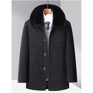 中老年爸爸冬裝刷毛加厚呢大衣 中長款外套雪尼爾老年人衣服