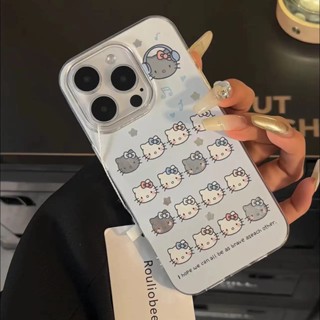 Ins新款白色可愛hello Kitty鐳射冰川紋手機殼防摔手機殼適用於iPhone 16 Promax 15 Prom