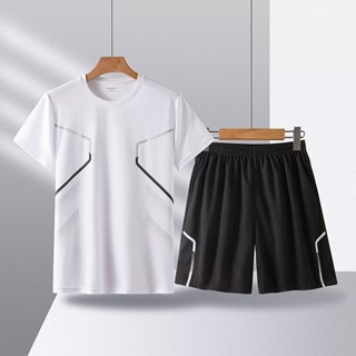 【HOT 本舖】男裝 運動服套裝男跑步短袖夏季速乾衣t恤籃球服羽毛健身訓練衣服短褲x
