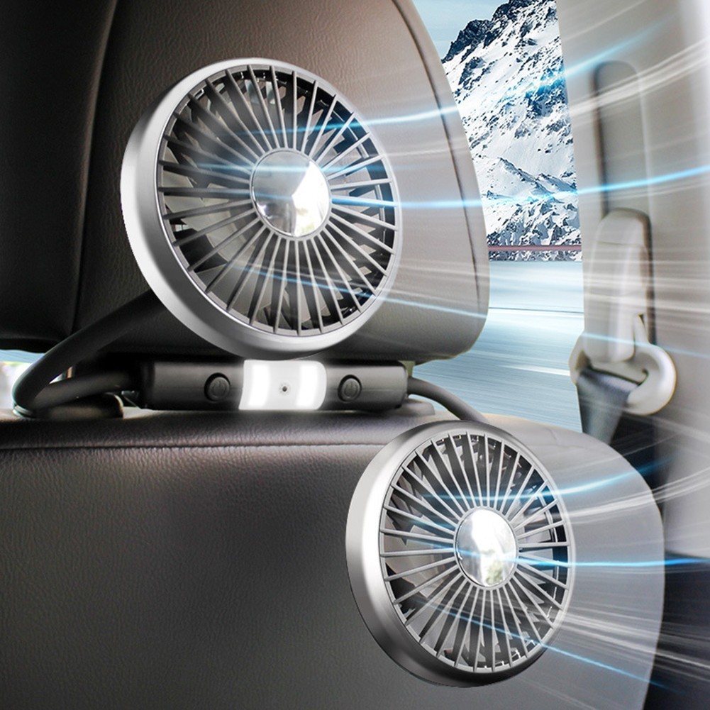 夏天⚡ 360° 汽車風扇 可調節通用汽車 冷卻風扇 車用雙頭風扇 車用風扇 車用電風扇 汽車風扇 後座風扇