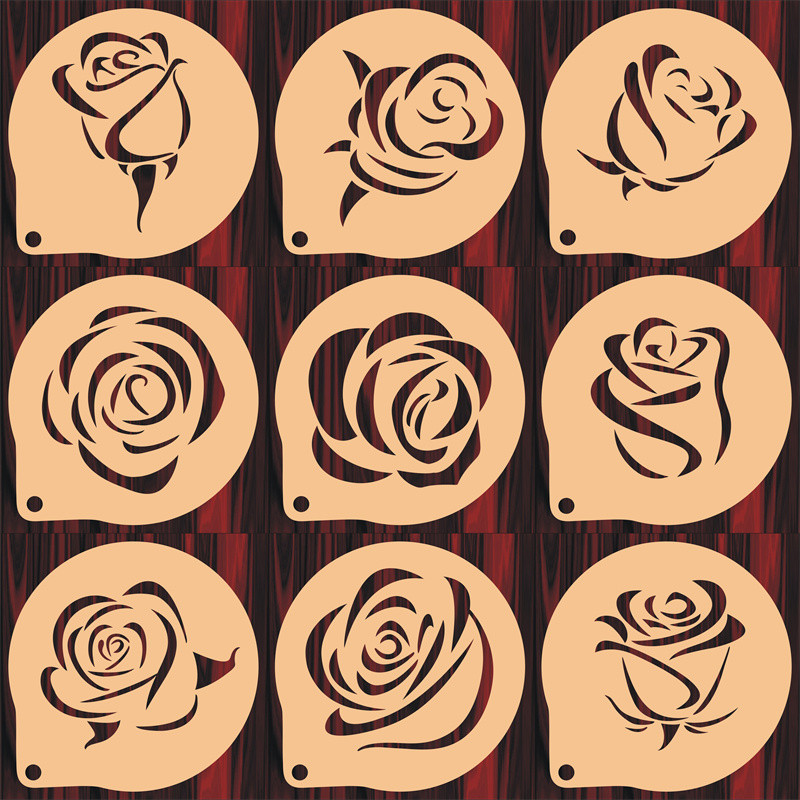 現貨【粉篩模具】5/6/8寸 玫瑰花圖案 印花模具 咖啡拉花 印花 蛋糕奶茶 來圖訂製 DIY