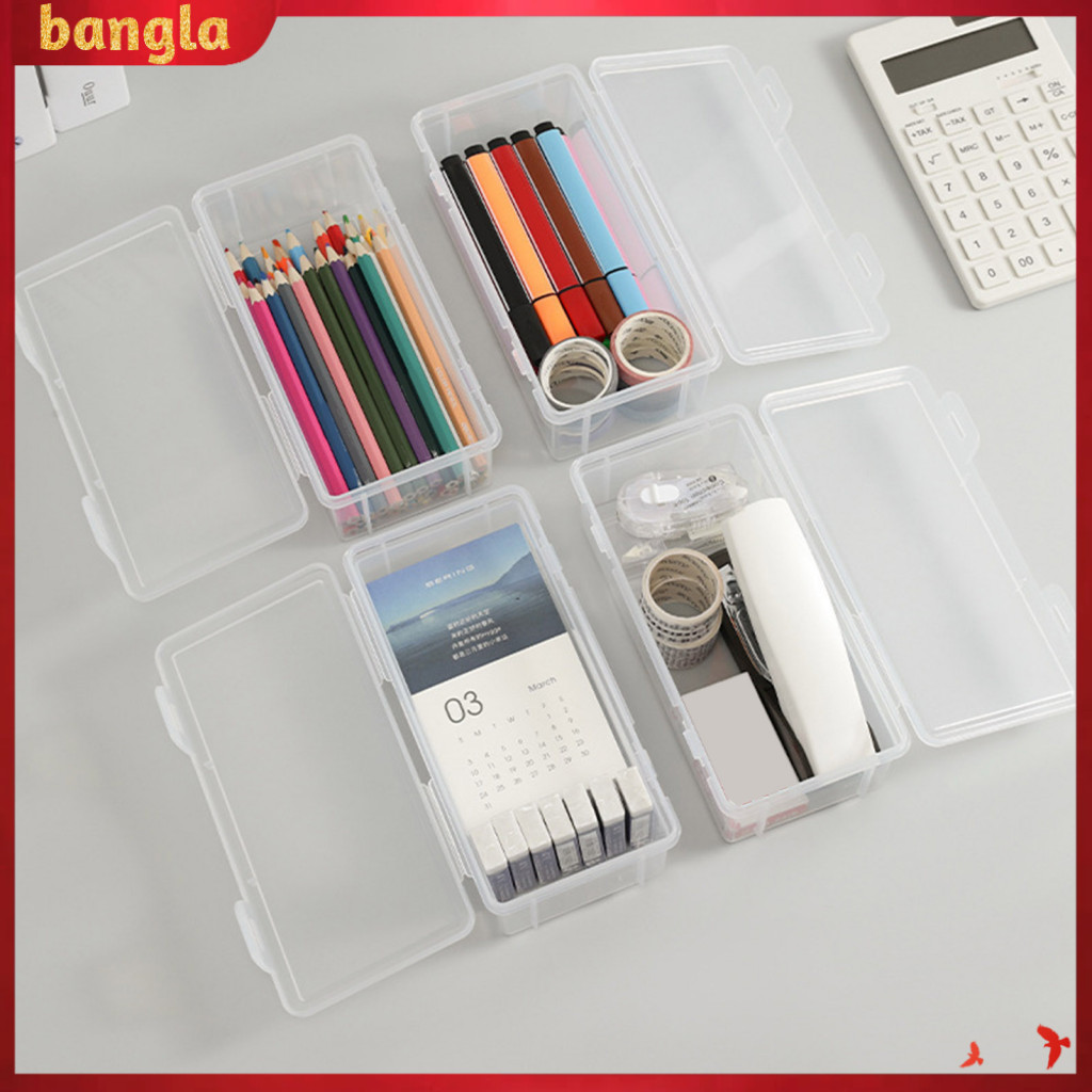 孟加拉透明鉛筆盒可堆疊防塵文具盒鉛筆盒帶卡扣蓋大容量收納盒適合東南亞買家