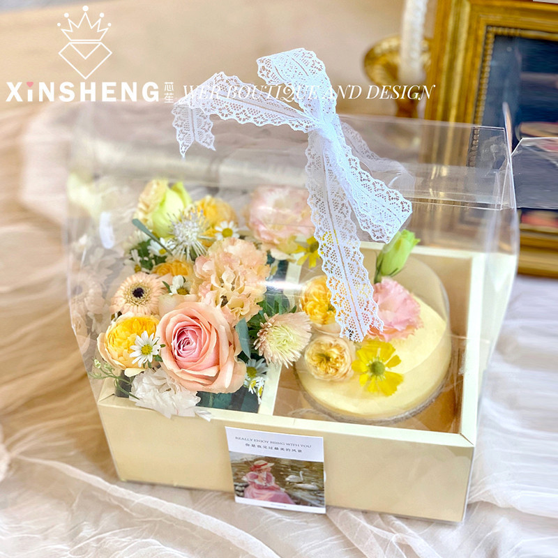 現貨【鮮花包裝】創意透明 PVC手提插花盒 鮮花包裝 摺疊禮品盒 蛋糕盒 花束玫瑰花