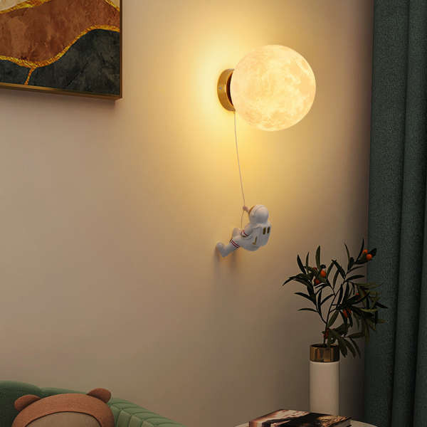 月球壁燈臥室床頭燈現代簡約太空人兒童房燈客廳背景牆氛圍護眼燈