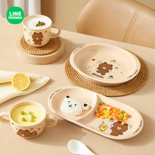 LINE FRIENDS兒童餐具幼兒園寶寶輔食碗盤陶瓷杯麵碗餐盤飯碗套裝菜盤套裝陶瓷碗盤禮盒碗盤碗盤餐盤碗盤套裝陶瓷碗盤