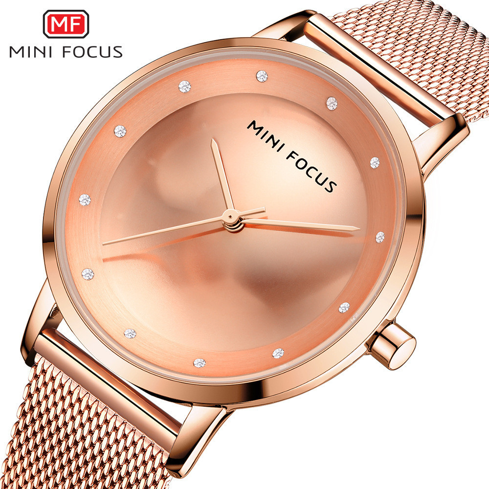 MINI FOCUS品牌女表 時尚鑲鑽手錶女生日本機芯防水手錶網帶手錶女生0332L