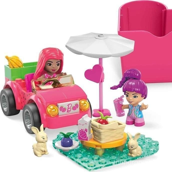 MEGA Barbie芭比電影夏日派對小跑車66片拼插積木女孩過家家玩具