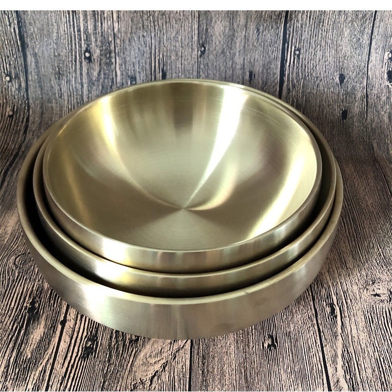 韓國冷麵碗 不鏽鋼碗 金色大碗 網紅螺絲粉碗雙層碗 超大碗隔熱碗
