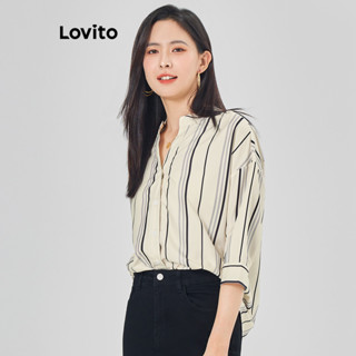 Lovito 女休閒條紋前扣襯衫 L68ED010 (多色的）