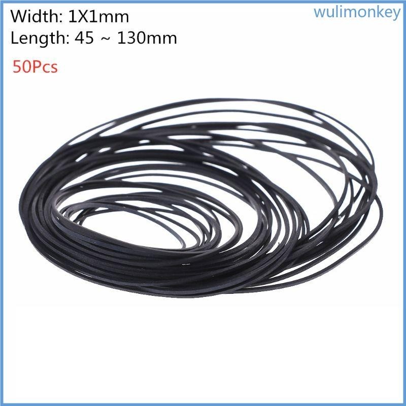 Wu 50Pcs 袋 1mm 通用混合盒式磁帶機皮帶各種通用扁平橡膠帶 45-130mm 用於錄音機 Walkm